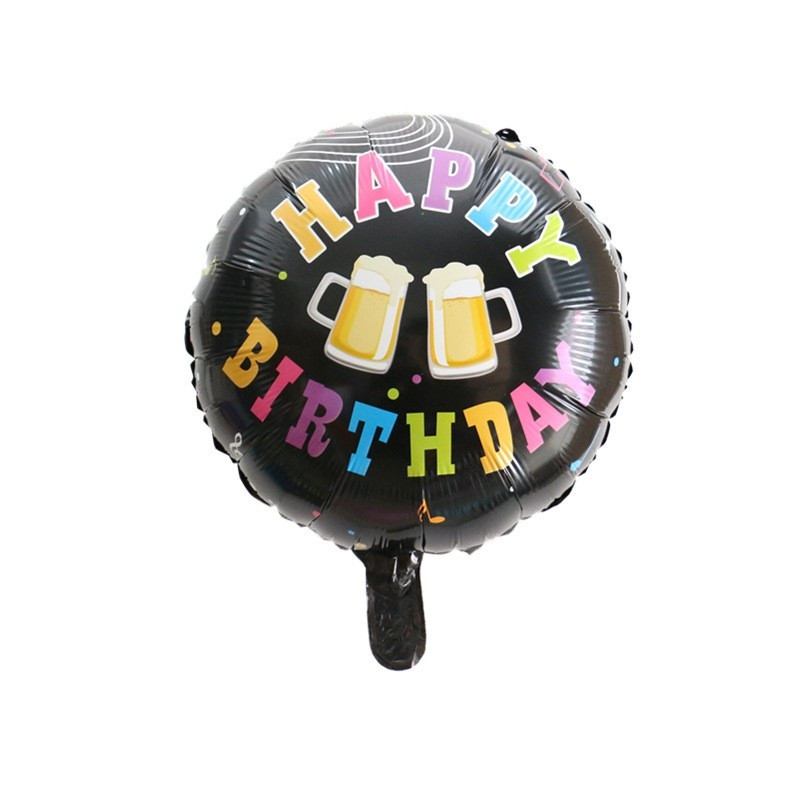 Фольгована кулька круг "Happy Birthday пиво " чорна 18"(45см) 1шт.