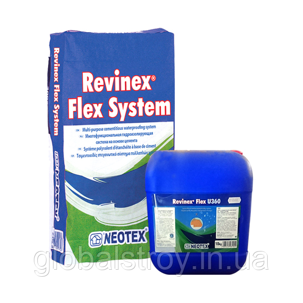 Гідроізоляція полімерцементна двокомпонентна еластична Revinex Flex U360 (А+В) 35 кг сірий