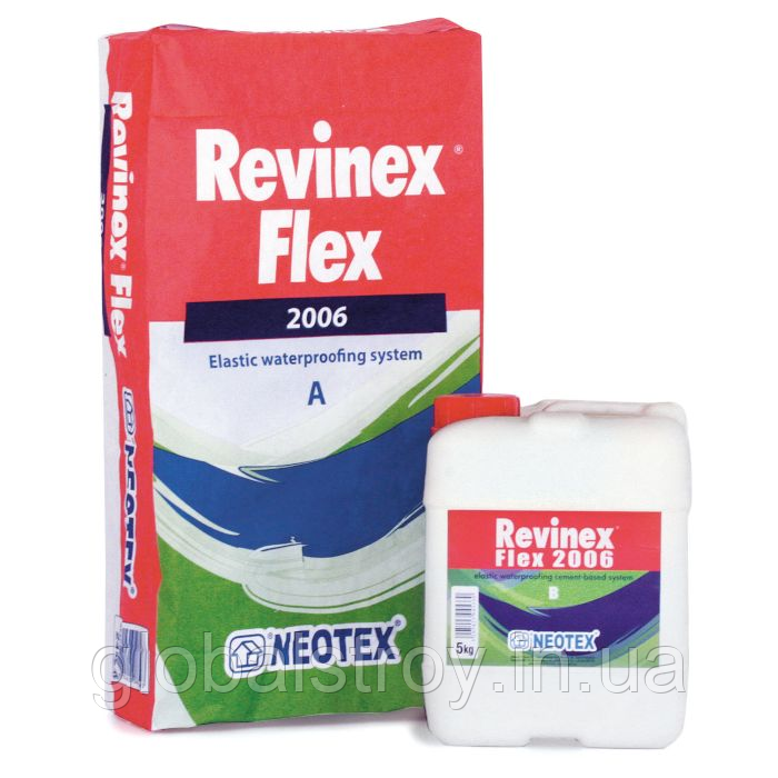Еластична полімерцементна обмазкова гідроізоляція Revinex Flex 2006 (А+В) комплект 34 кг