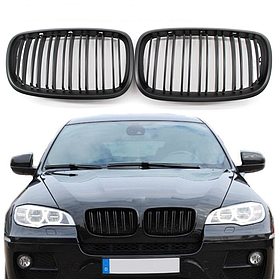 Решітка ноздрі BMW (БМВ) X5 X6 series E70 E71 (2006 - 2013) Матова 2 ребра
