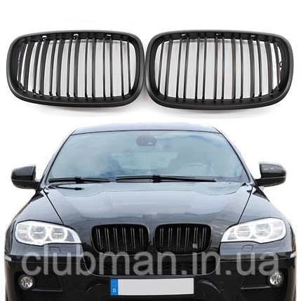 Решітка ноздрі BMW (БМВ) X5 X6 series E70 E71 (2006 - 2013) Матова 2 ребра, фото 1
