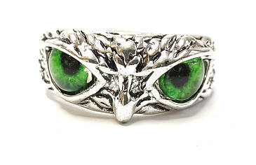 Регульоване кільце у вигляді сови з зеленими очима