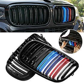 Решітка ноздрі BMW (БМВ) X5 E70 X6 E71 (2006-2013) Глянець 2 ребра M-color