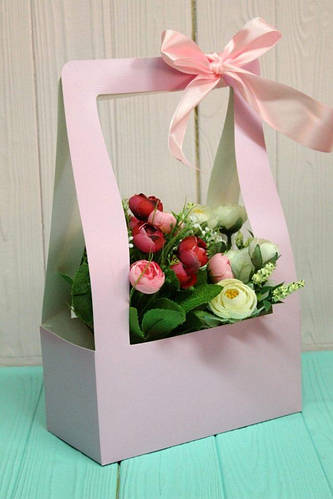 Коробка для цветов картонная сборная 10*20*32см 10шт/уп Сиреневая пудра ...