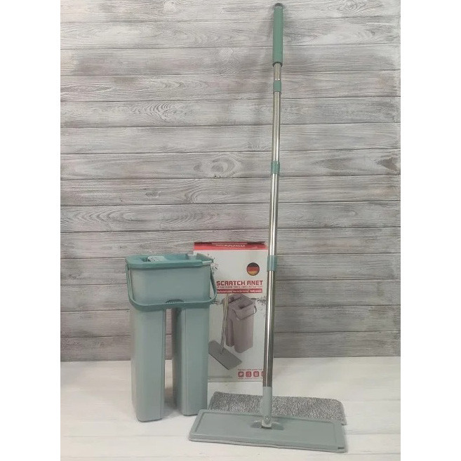Швабра с ведром с автоматическим отжимом Flat Mop 2 насадки
