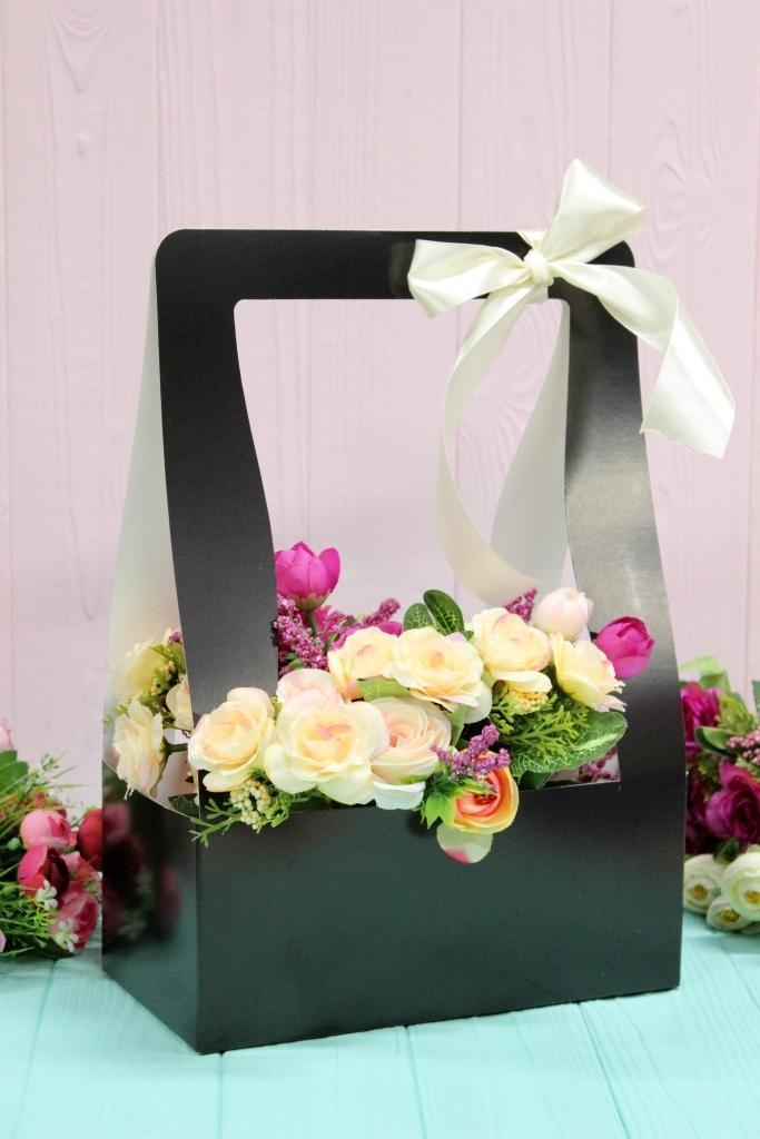 Коробка для квітів картонна збірна 12*23,5*35 см 10 шт./пач. Чорна