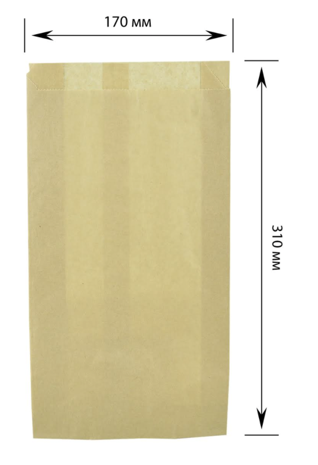 Паперовий пакет цілісний крафт бурий 310х170х60 мм (100 шт.), фото 1
