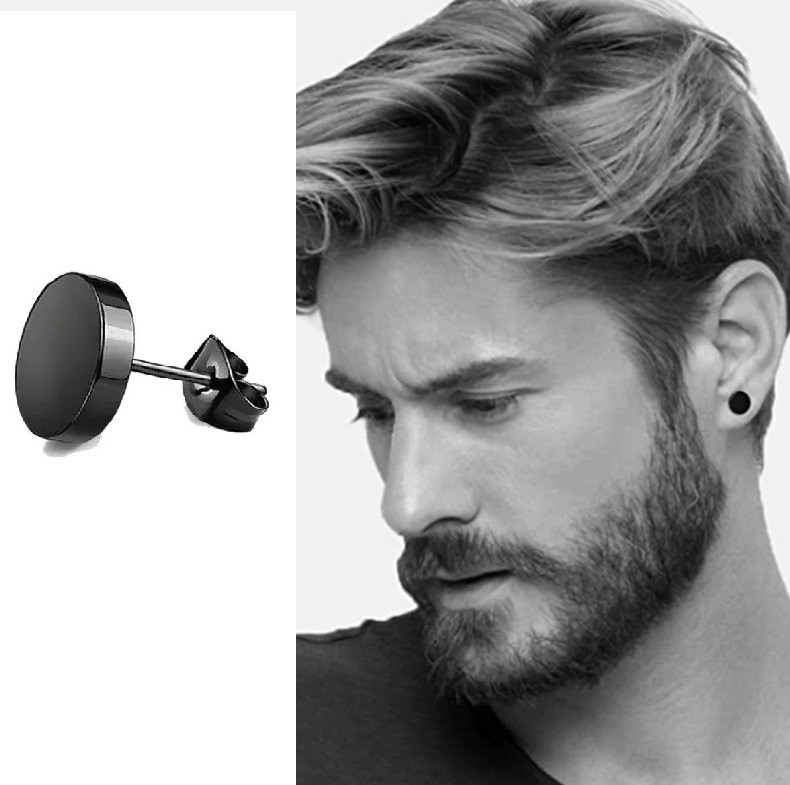 Маленька кругла сережка плаг 1 од. одностороння з медичної сталі 8 мм. чоловіча чорна JAVRICK