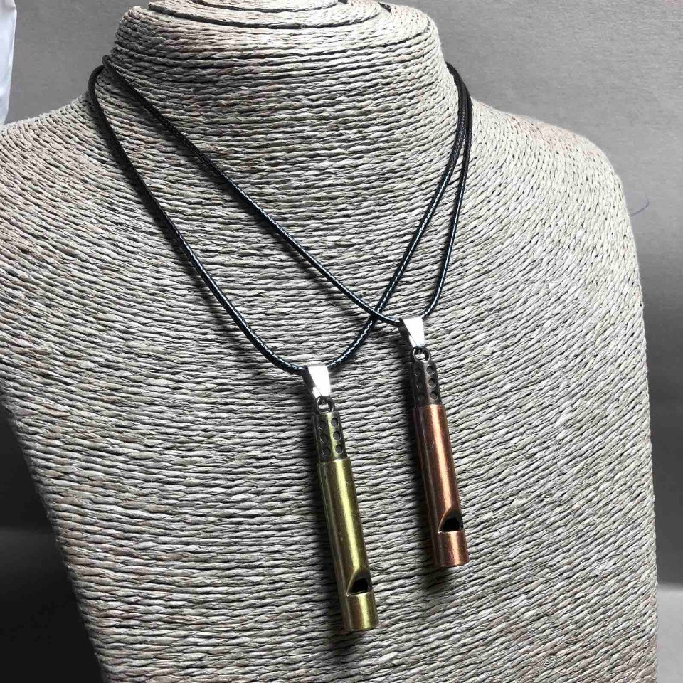 Парні кулони Свисток золотистий і бронзовий метал 55х8мм + - L-45-50см, фото 1