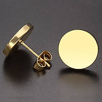 Круглая маленькая серьга плаг обманка односторонняя из медицинской стали 8 мм. цвет золото JAVRICK