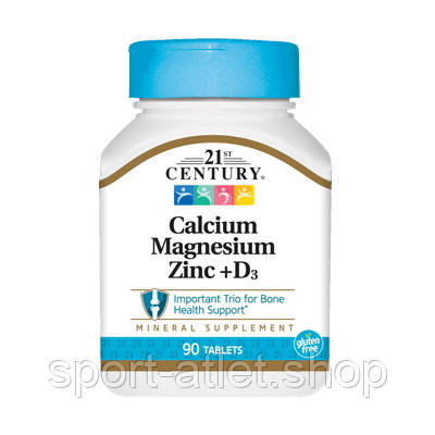 Вітаміни та мінерали 21st Century Calcium Magnesium Zinc + D3, 90 таблеток