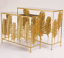 Набір консольних столів із дзеркальною стільницею Перо золотий (2шт)