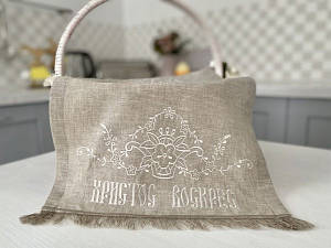 Пасхальна серветка рушник на кошик з вишивкою лляна 38*70 см RKVV01