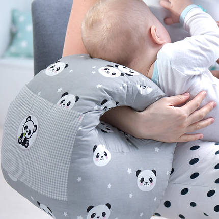 Подушка для годування Mini ТМ PAPAELLA 30х28х30 см панда сіра, фото 1