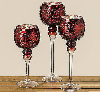 Свічник-келих набір з 3-х червоне скло h30-40см Гранд Презент 1008798