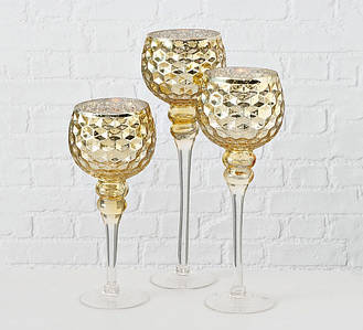 Свічник келих набір із 3-х золоте скло h30-40см Гранд Презент 1008796