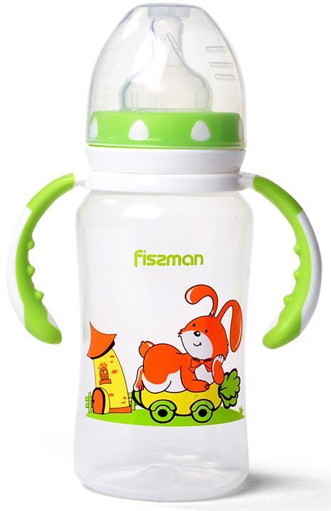 Пляшка дитяча для годування Fissman Babies "Зайчик на колесах" 300мл з ручками