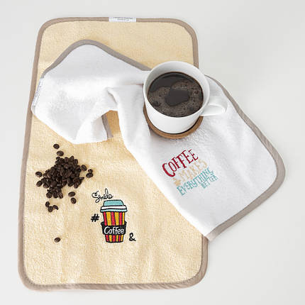 Набір махрових серветок Coffe з вишивкою TM IDEIA 30х50 см 2 шт., фото 1