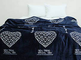 Теплий синій плед покривало велсофт (мікрофібра) полуторний Серце 3д 160х220 на диван, ліжко