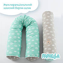 Бортик валик захисний мультифункціональний PAPAELLA 60х15 см 120х15 см дитяче ліжечко м'ята/беж, фото 3