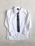 Рубашка белая на длинный рукав с галстуком для мальчика 7-8 лет, на рост 128 см