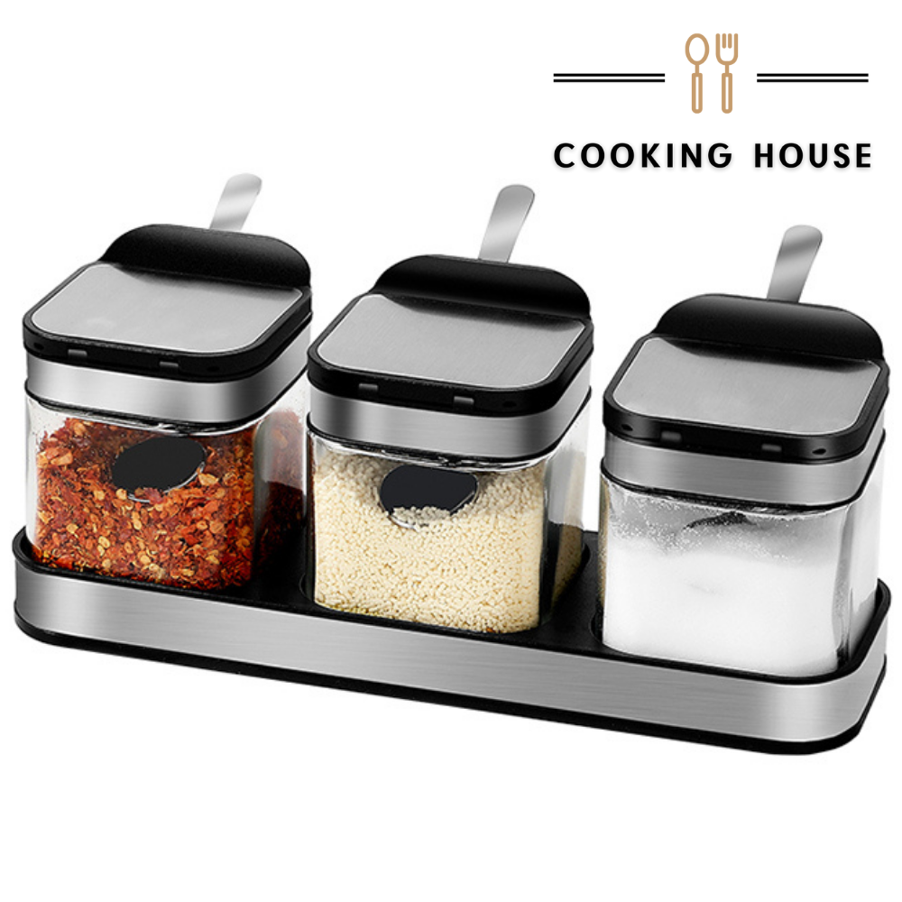 Набір контейнерів для солі, перцю, приправ та спецій Cooking House з кришками і ложками - 3 шт.