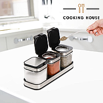 Набір контейнерів для солі, перцю, приправ та спецій Cooking House з кришками і ложками - 3 шт., фото 8