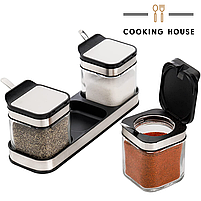 Набір контейнерів для солі, перцю, приправ та спецій Cooking House з кришками і ложками - 3 шт., фото 6