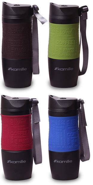 Термокружка Kamille Coffee 480мл з ремінцем, нержавіюча сталь, фото 1