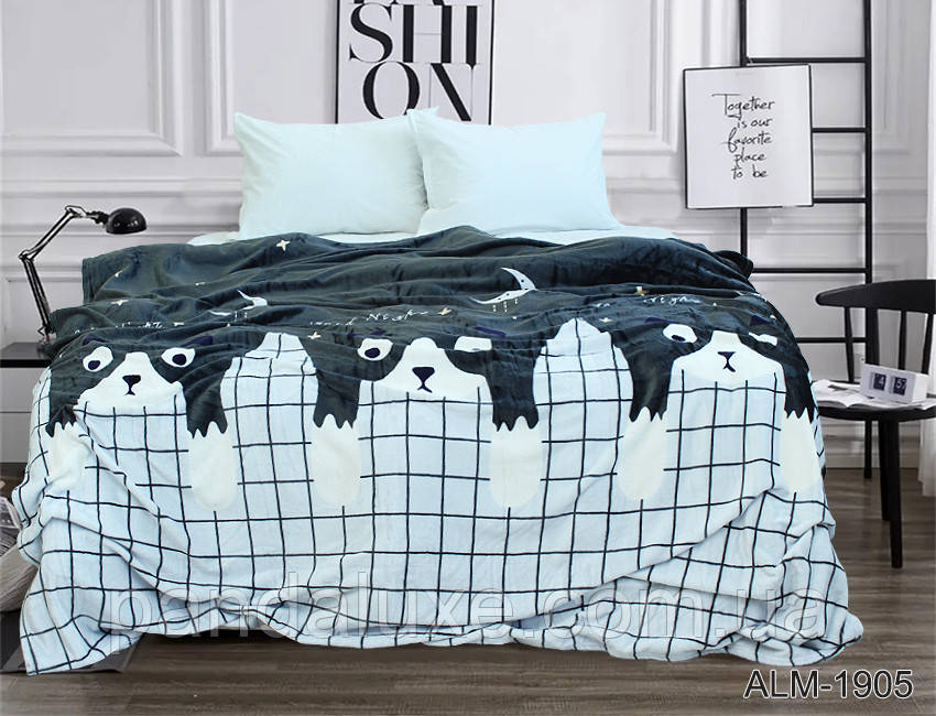 М'який теплий плед покривало велсофт (мікрофібра) двоспальний Нічні коти 200х220 на диван, ліжко