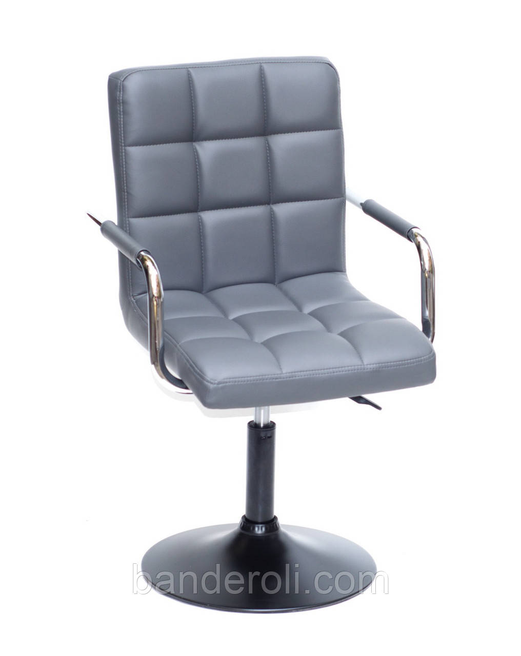 Крісло Augusto ARM BK-Base екокожа сірий 1001 на чорній опорі-блін, з регулюванням висоти, фото 1