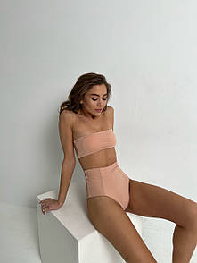 Купальник жіночий бандо Mari biflex нюдовий з завищеною талією