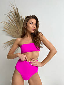 Купальник жіночий бандо  Mari biflex малиновий з завищеною талією