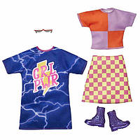 Одежда для кукол Барби Barbie Fashions 2-Pack, Color-blocked Shirt with Checkered Skirt, GRL PWR Blue