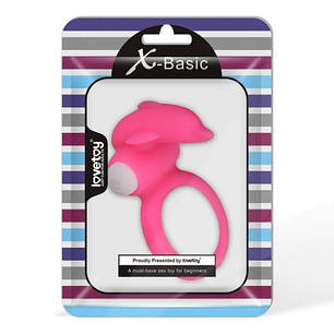 Рожева силіконова насадка на пеніс з дельфінчиком X-Basic Dolphin Silicone Cockring   | Knopka, фото 2