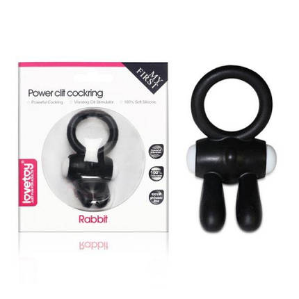 Чорне ерекційне кільце з вібрацією Power Clit Cockring Rabbit | Knopka, фото 2