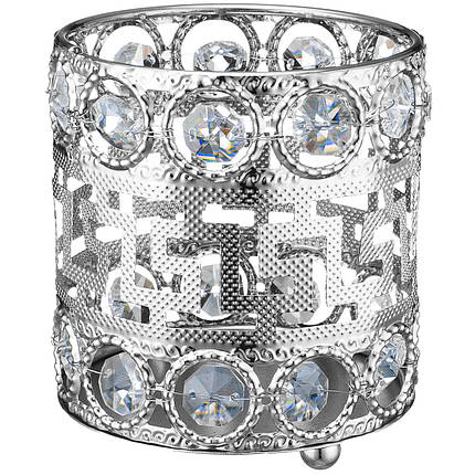 Стакан для зберігання металевий з камінням Crystal 051, круглий срібло, фото 1