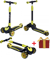 Maraton Golf самокат детский трехколесный складной с широкими светящимися колесами желтый с черным