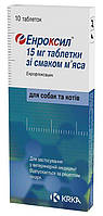 ЕНРОКСИЛ-таблетки зі смаком яловичини для собак і кішок дихальна, сечостатева системи, 10 таблеток по 15 мг