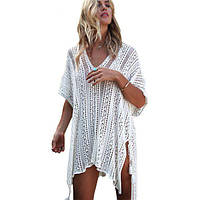 White Crochet Knitted Tassel Tie Kimono Beachwear | Knopka