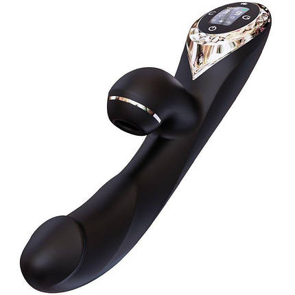 Вакуумний вібратор-кролик з підігрівом KisToy A-King Pro Black, з LED-екраном | Knopka, фото 1