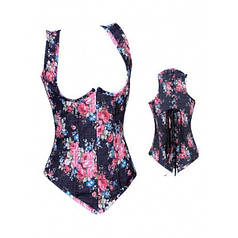 Стильний корсет під джинс з квітковим принтом   | Knopka