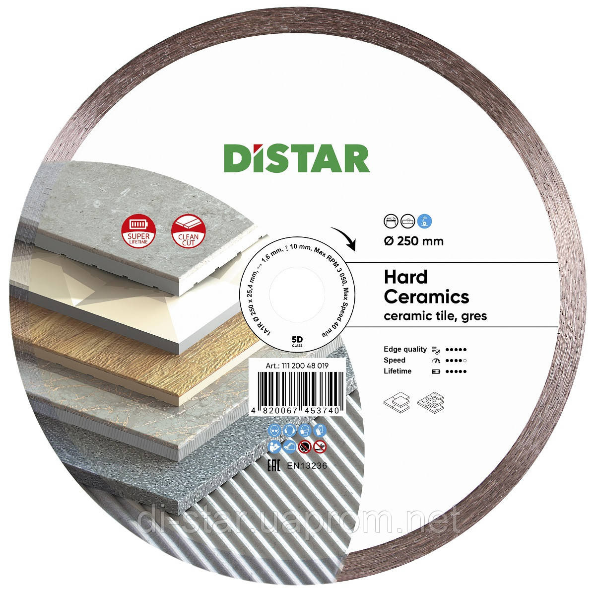 Круг алмазный Distar 1A1R Hard Ceramics 250мм - отрезной диск по керамограниту и керамической плитке на станок - фото 1 - id-p244372249