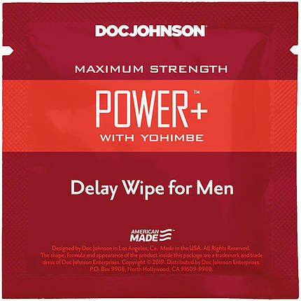Пролонгирующая серветка Doc Johnson Power+ Delay Wipe For Men з екстрактом йохимбе | Knopka, фото 2