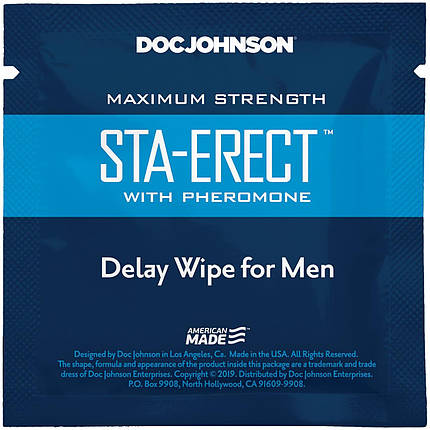 Пролонгирующая салфетка Doc Johnson Sta-Erect Delay Wipe For Men с феромонами | Knopka, фото 2