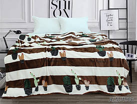 М'який теплий плед покривало велсофт (мікрофібра) полуторний Кактуси 160х220 на диван, ліжко