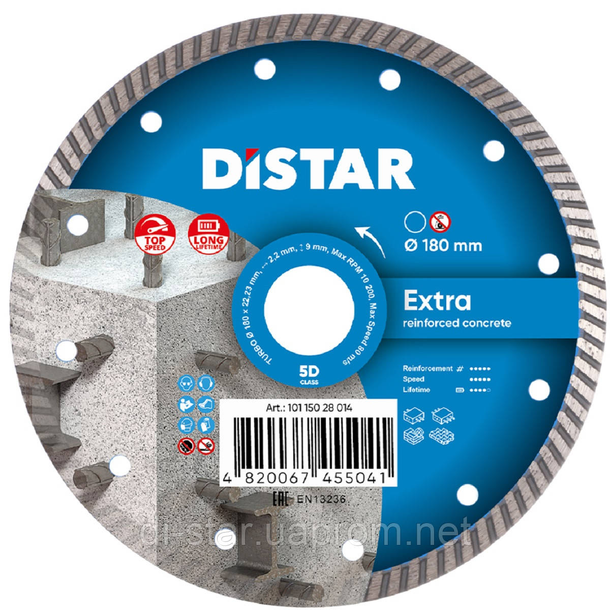 Круг алмазний Distar Turbo Extra 180 мм відрізний диск за високоармованим бетоном на КШМ