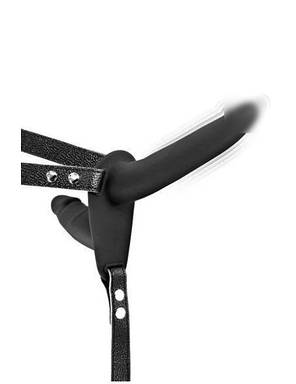 Подвійний страпон з вібрацією Fetish Tentation Vibrating Strap-On with Double Black Dildo | Knopka, фото 1