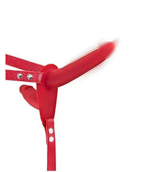 Подвійний страпон з вібрацією Fetish Tentation Vibrating Strap-On with Double Dildo Red | Knopka, фото 1