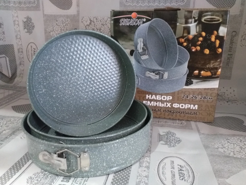 Набір роз'ємних круглих форм 3шт / 24/26/28см Stenson MH 3307 з мармуровим покриттям, фото 1